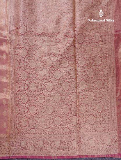 Beautiful Cream Pink Tissue Silk Mix Fancy Saree With Violet Border