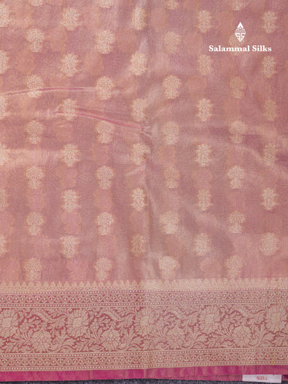 Beautiful Cream Pink Tissue Silk Mix Fancy Saree With Violet Border