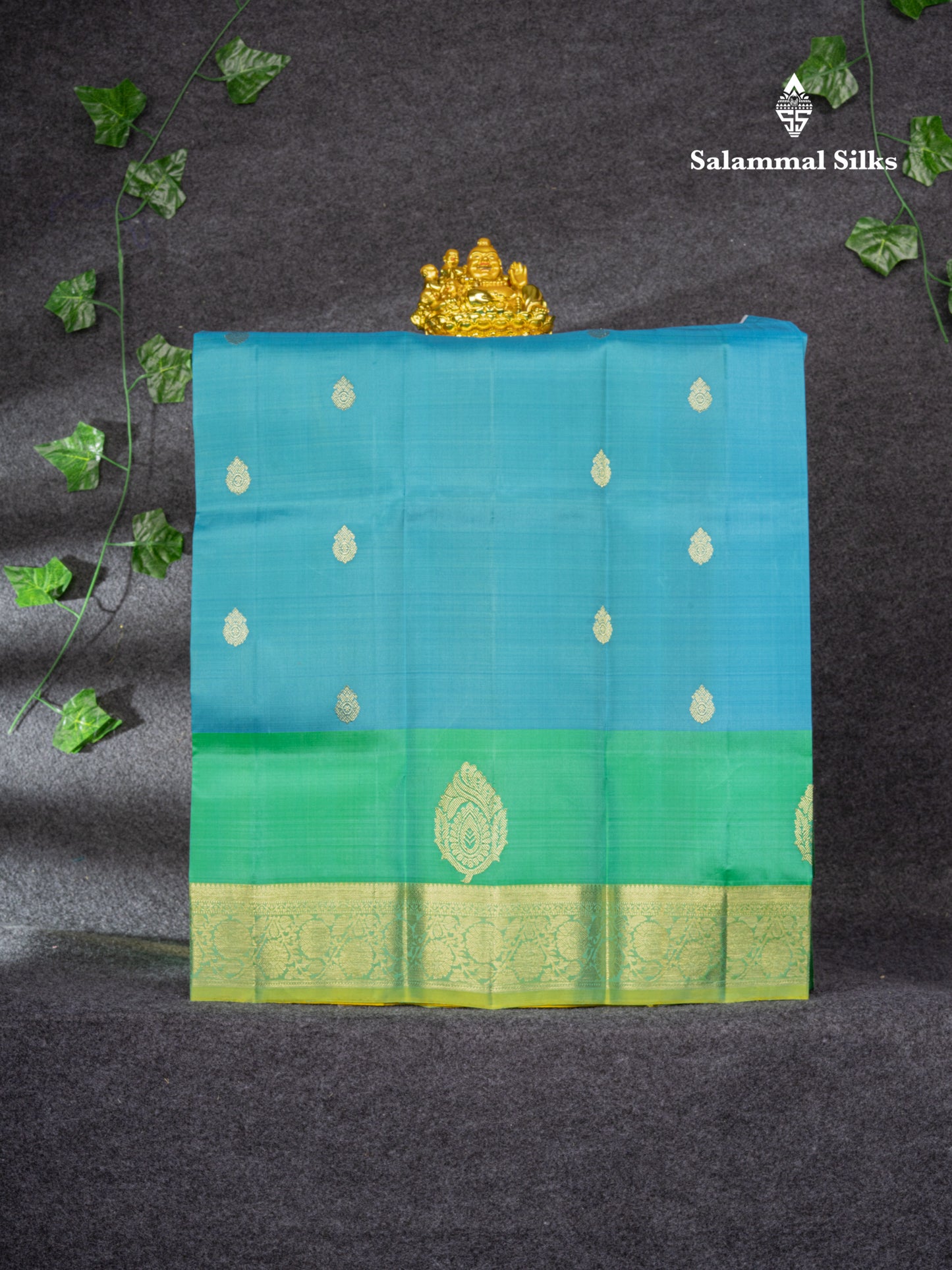 Pure Silk Pattu Pavadai (Navy Blue) With Olive Mustard Yellow Blouse 27"