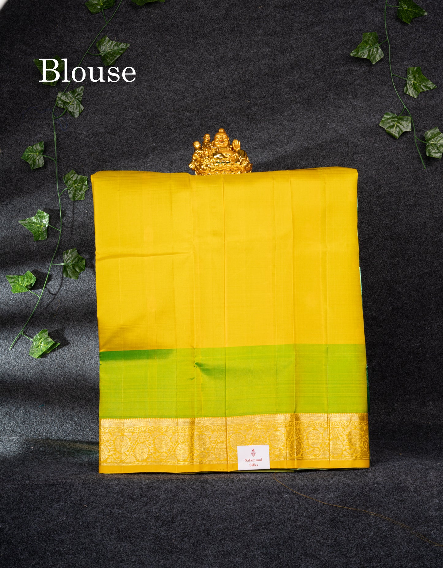 Pure Silk Pattu Pavadai (Navy Blue) With Olive Mustard Yellow Blouse 27"