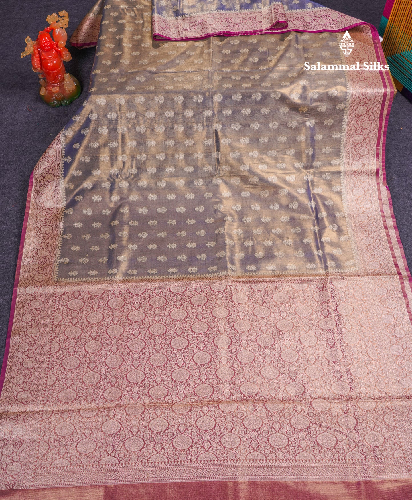 Beautiful Cream Pink Tissue Silk Mix Fancy Saree With Violet Border