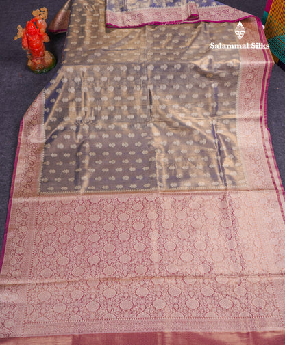 Beautiful Cream Pink Tissue Silk Mix Fancy Saree With Violet Border