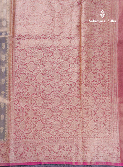 Beautiful Cream Pink Tissue Silk Mix Fancy Saree With Violet Border