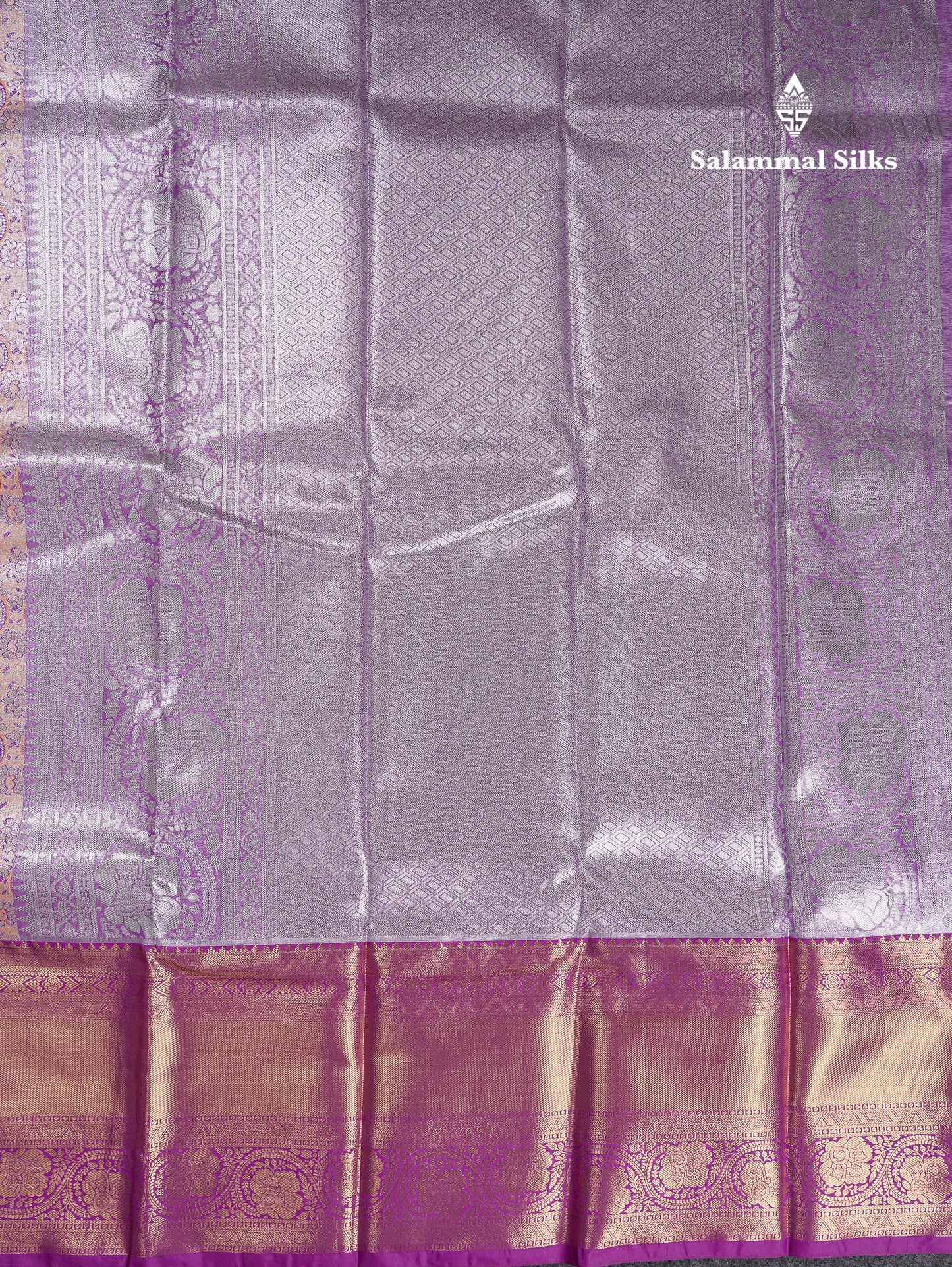 Beautiful Silver Tissue Menakari Work Bridal Semi Silk Saree With Contrast Dark Purple Traditional Evening Morning Border