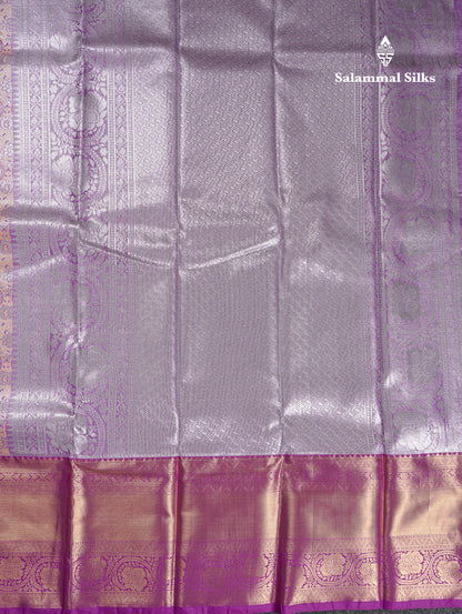 Beautiful Silver Tissue Menakari Work Bridal Semi Silk Saree With Contrast Dark Purple Traditional Evening Morning Border