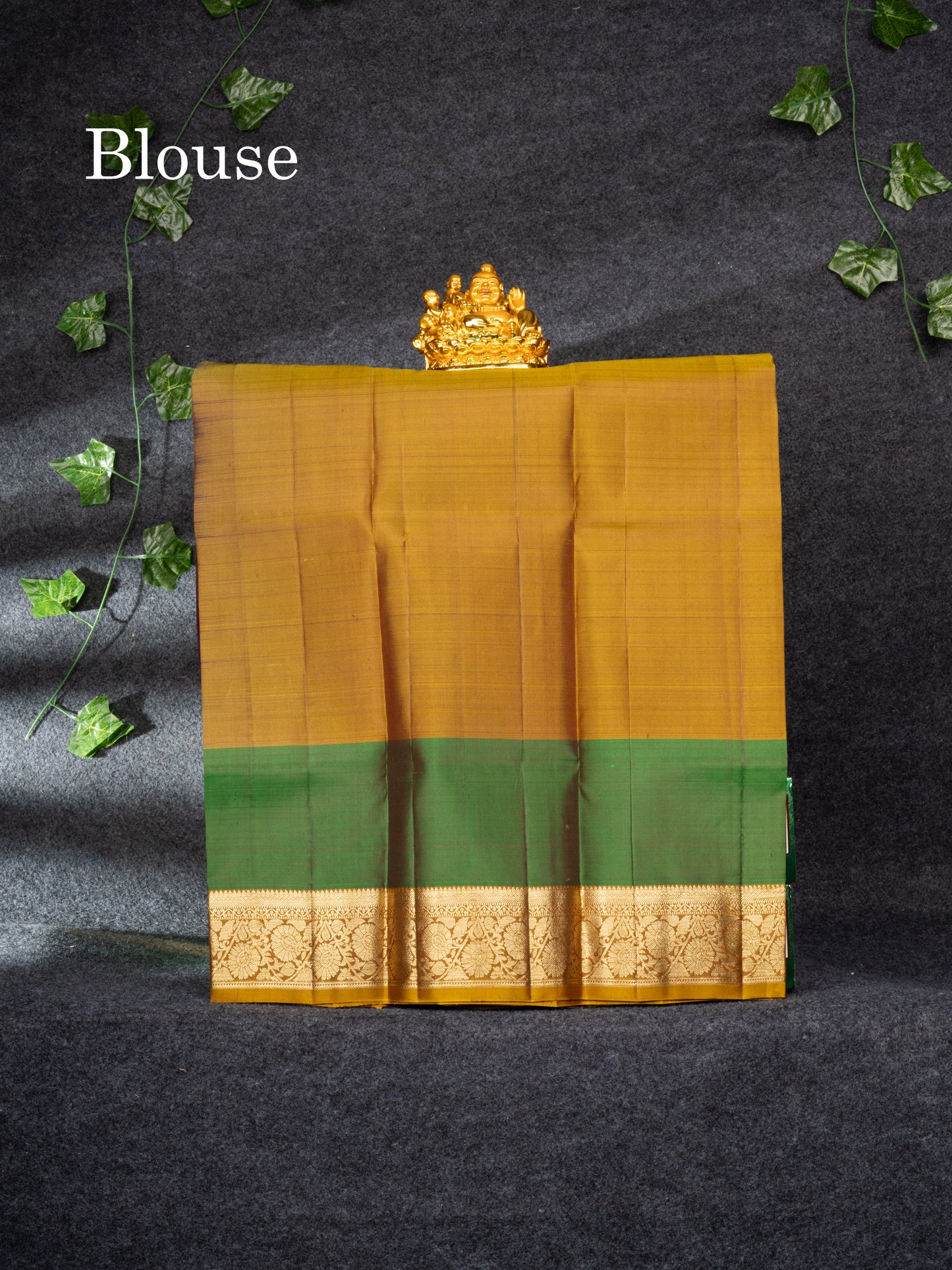Pure Silk Pattu Pavadai (Navy Blue) With Olive Mustard Yellow Blouse 27"