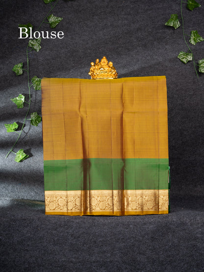 Pure Silk Pattu Pavadai (Navy Blue) With Olive Mustard Yellow Blouse 27"