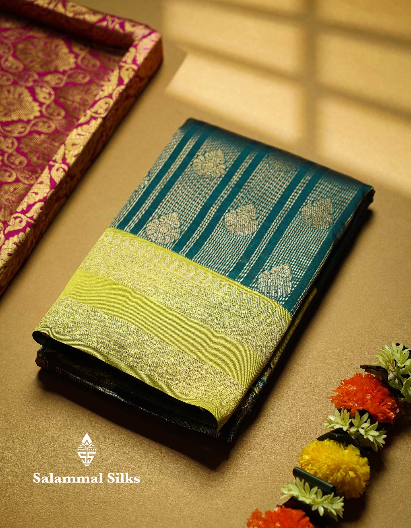 Beautiful Maroon Stripes And Buttas Semi Silk Saree With Tussar Colour Traditional Double Border
