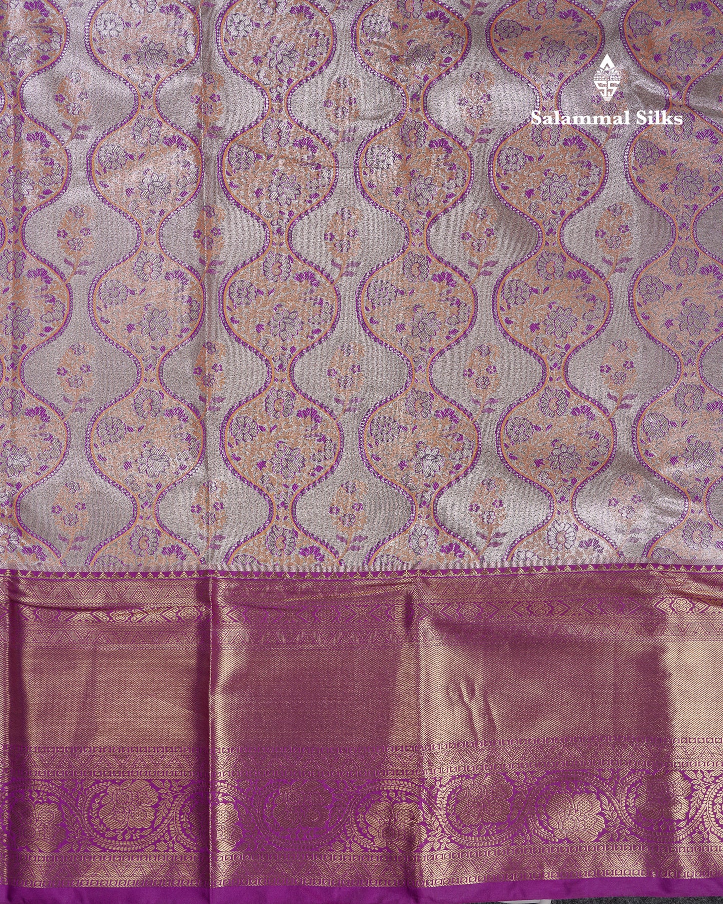 Beautiful Silver Tissue Menakari Work Bridal Semi Silk Saree With Contrast Dark Purple Traditional Evening Morning Border