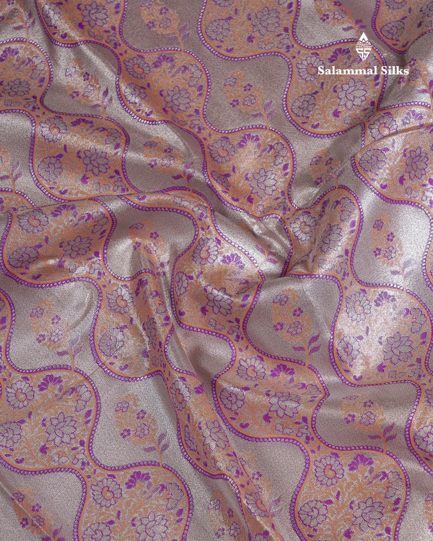 Beautiful Silver Tissue Menakari Work Bridal Semi Silk Saree With Contrast Dark Purple Traditional Evening Morning Border