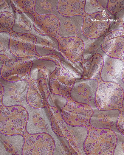 Beautiful Silver Tissue Menakari Work Bridal Semi Silk Saree With Contrast Dark Purple Traditional Evening Morning Border