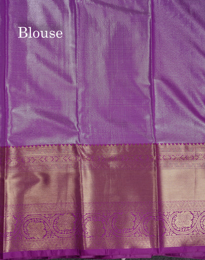 Beautiful Silver Tissue Menakari Work Bridal Semi Silk Saree With Contrast Dark Purple Traditional Evening Morning Border