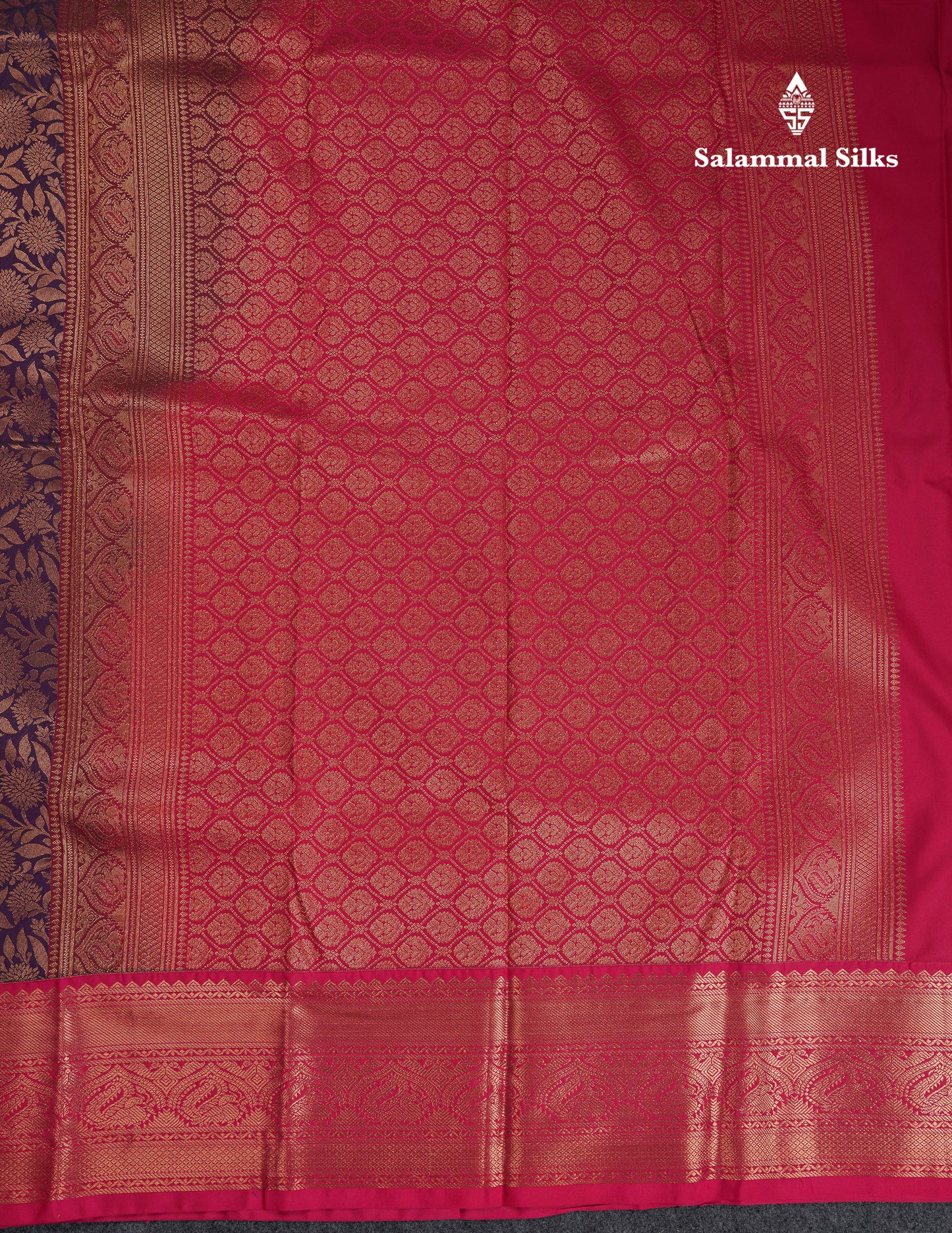 Beautiful Dark Violet Bridal Semi Silk Saree With Contrast Pink Traditional Border