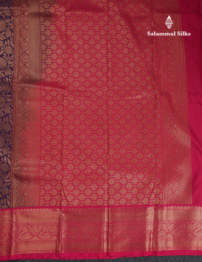 Beautiful Dark Violet Bridal Semi Silk Saree With Contrast Pink Traditional Border