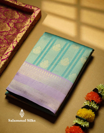 Beautiful Maroon Stripes And Buttas Semi Silk Saree With Tussar Colour Traditional Double Border