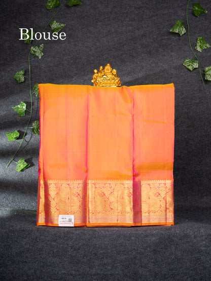 Pure Silk Pattu Pavadai (Rani Pink) With Pinkish Orange Blouse 27"