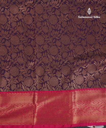 Beautiful Dark Violet Bridal Semi Silk Saree With Contrast Pink Traditional Border