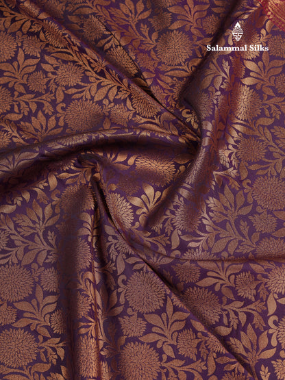 Beautiful Dark Violet Bridal Semi Silk Saree With Contrast Pink Traditional Border