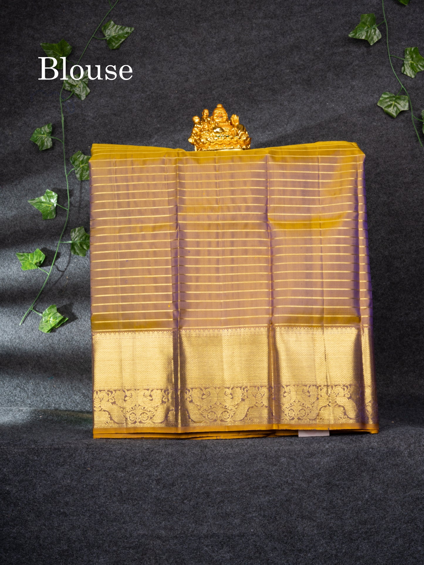 Pure Silk Pattu Pavadai (Violet) With Olive Mustard Yellow Blouse 27"