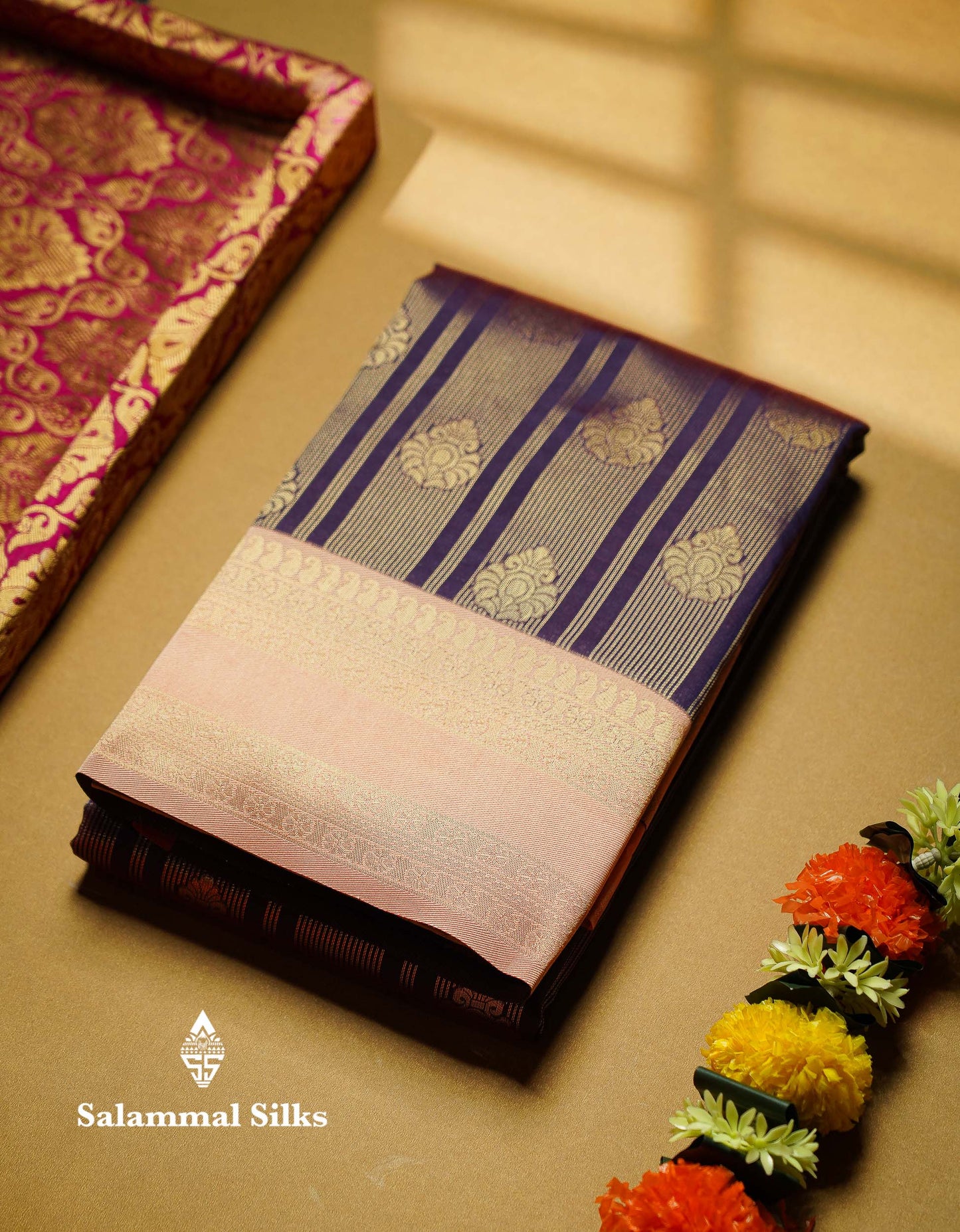 Beautiful Maroon Stripes And Buttas Semi Silk Saree With Tussar Colour Traditional Double Border