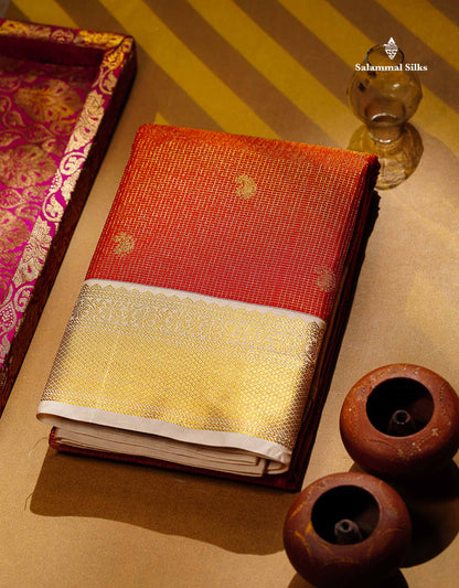 Semi Silk Saree - Brown Mango Butta With Tiny Vaira Oosi Checks Along With Contrast Cream Sandal Border