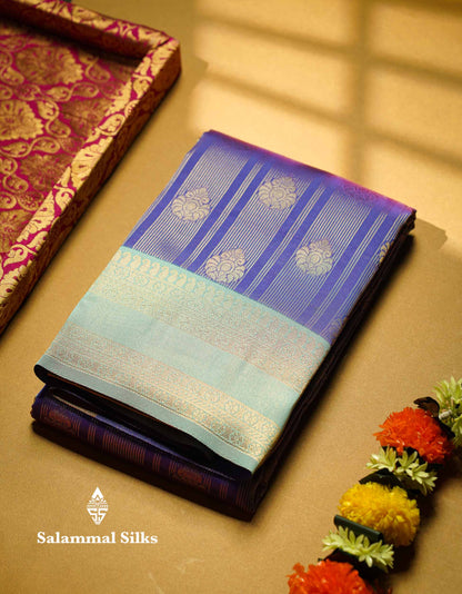 Beautiful Maroon Stripes And Buttas Semi Silk Saree With Tussar Colour Traditional Double Border