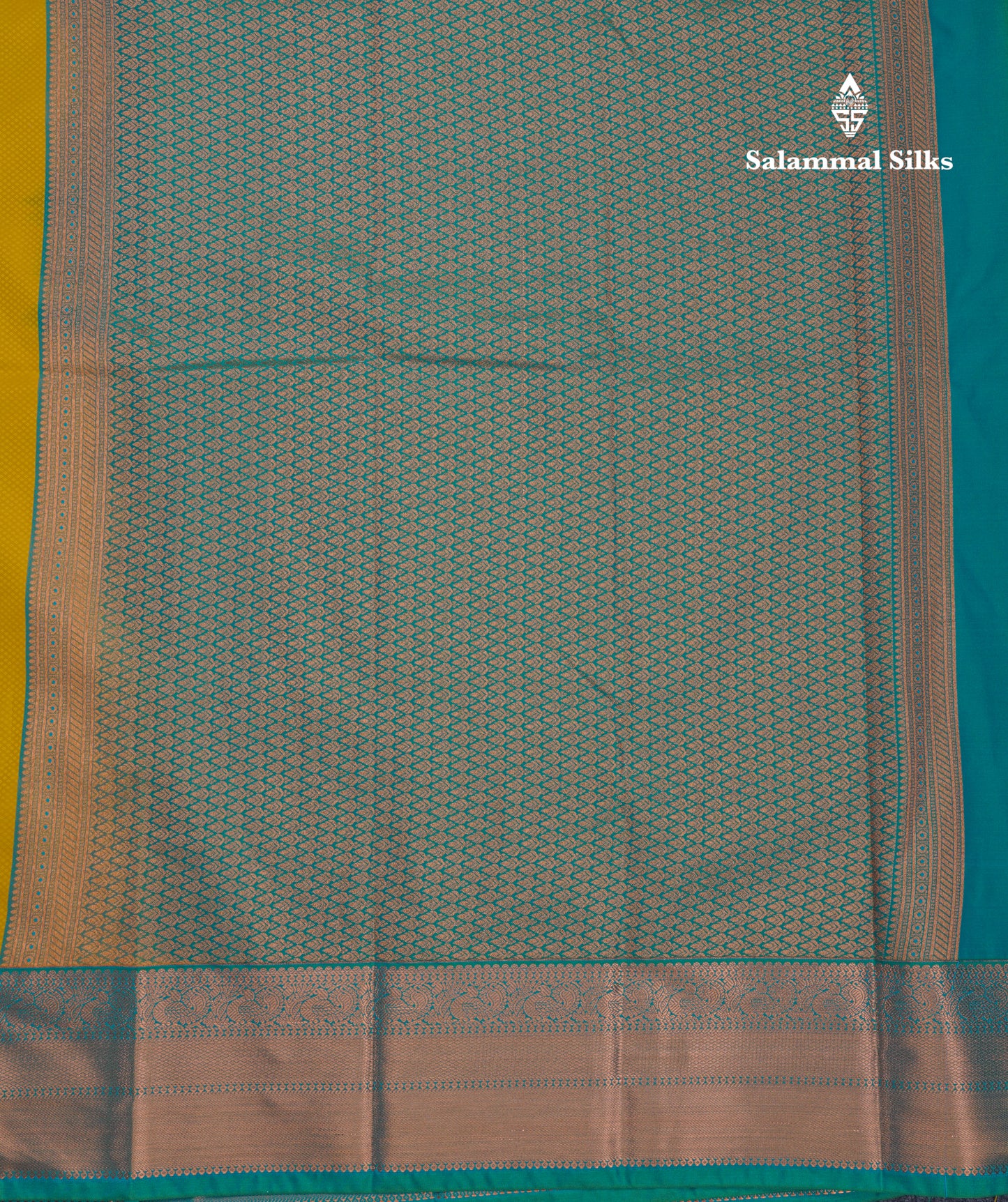 Yellow Beautiful Semi Silk Saree With Contrast Sapphire Green Border