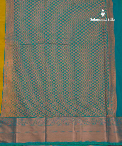 Yellow Beautiful Semi Silk Saree With Contrast Sapphire Green Border
