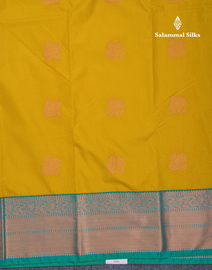 Yellow Beautiful Semi Silk Saree With Contrast Sapphire Green Border