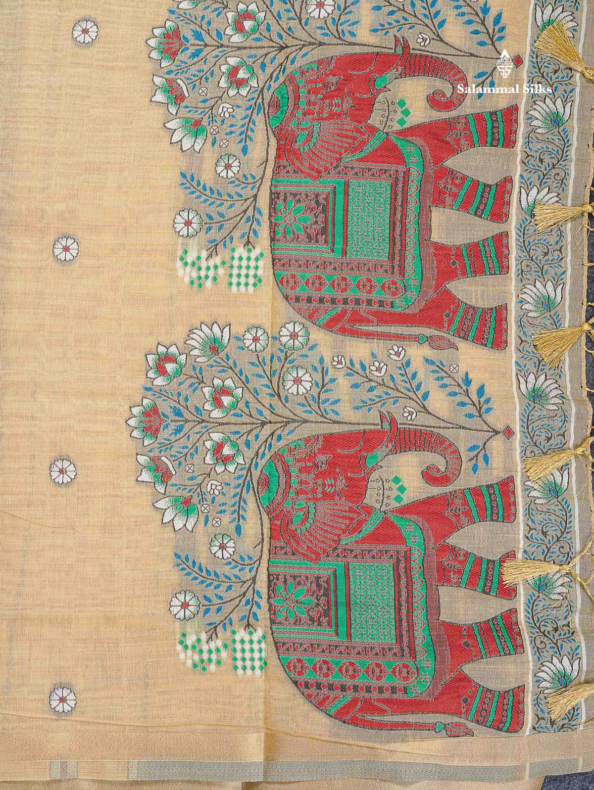 Cotton Mix Saree - Beige Colour Body & Thread Work Buttas With Blouse