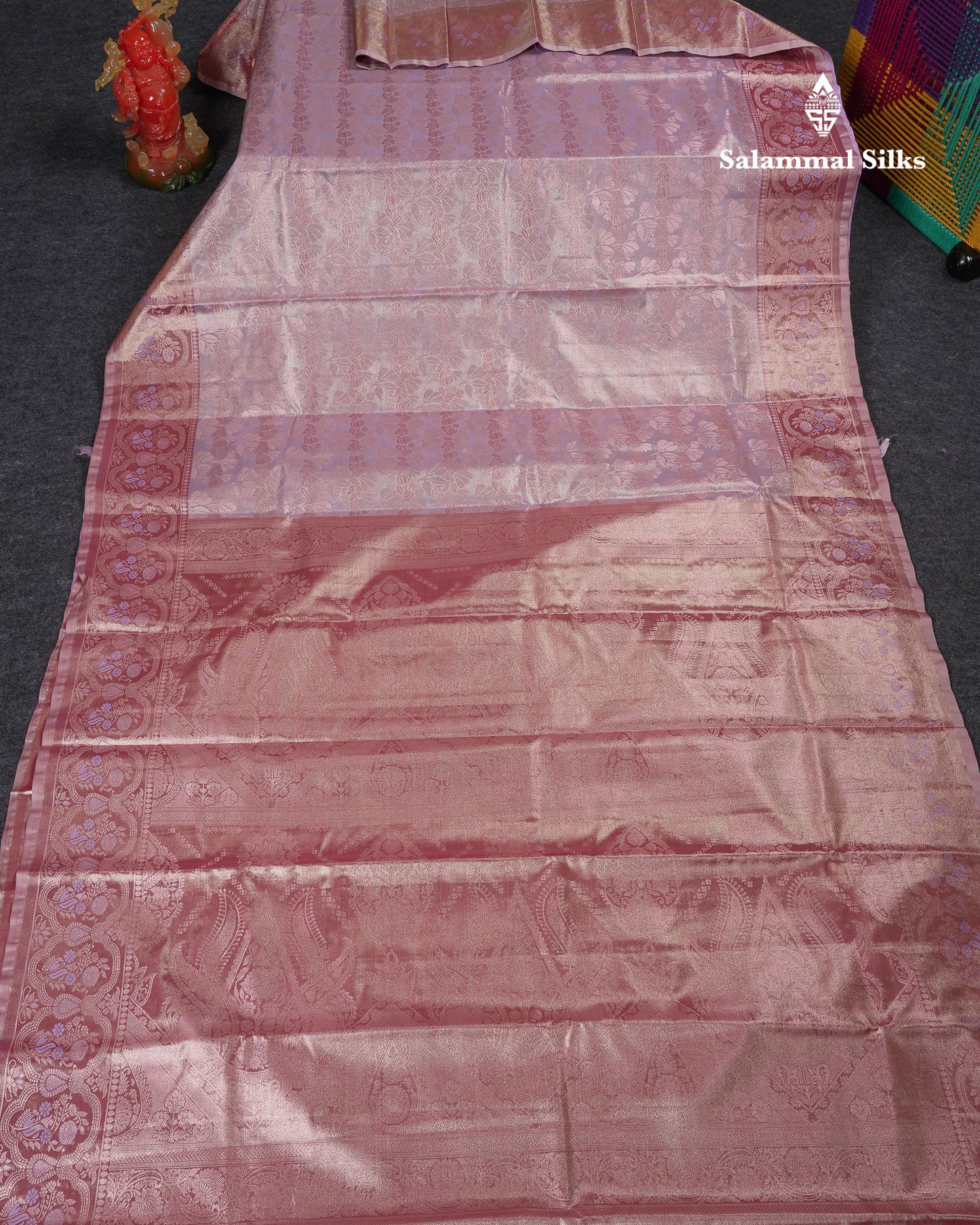Beautiful Light Lavender Tissue Semi Silk Saree With Contrast Pink Blouse
