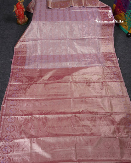Beautiful Light Lavender Tissue Semi Silk Saree With Contrast Pink Blouse