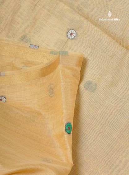 Cotton Mix Saree - Beige Colour Body & Thread Work Buttas With Blouse