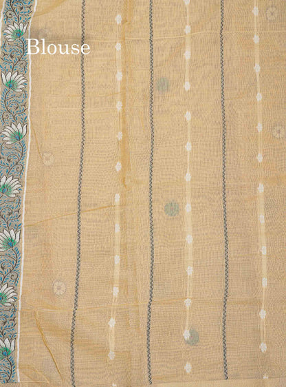 Cotton Mix Saree - Beige Colour Body & Thread Work Buttas With Blouse