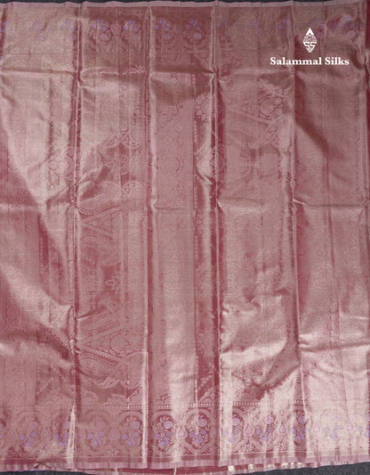 Beautiful Light Lavender Tissue Semi Silk Saree With Contrast Pink Blouse