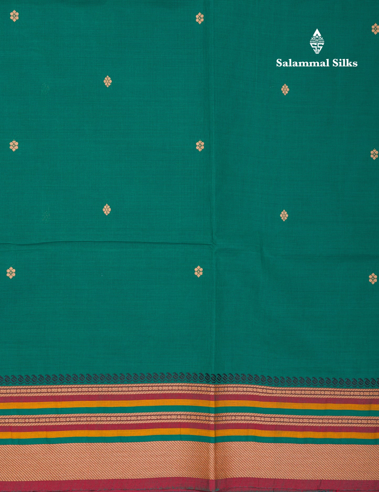 Beautiful Green Thread Work Buttas Pure Cotton Saree With Contrast Multicolour Border
