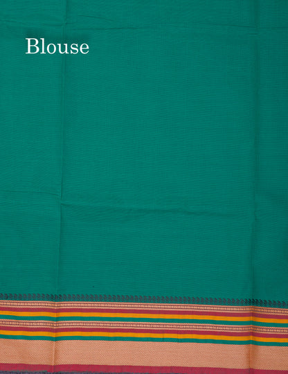 Beautiful Green Thread Work Buttas Pure Cotton Saree With Contrast Multicolour Border