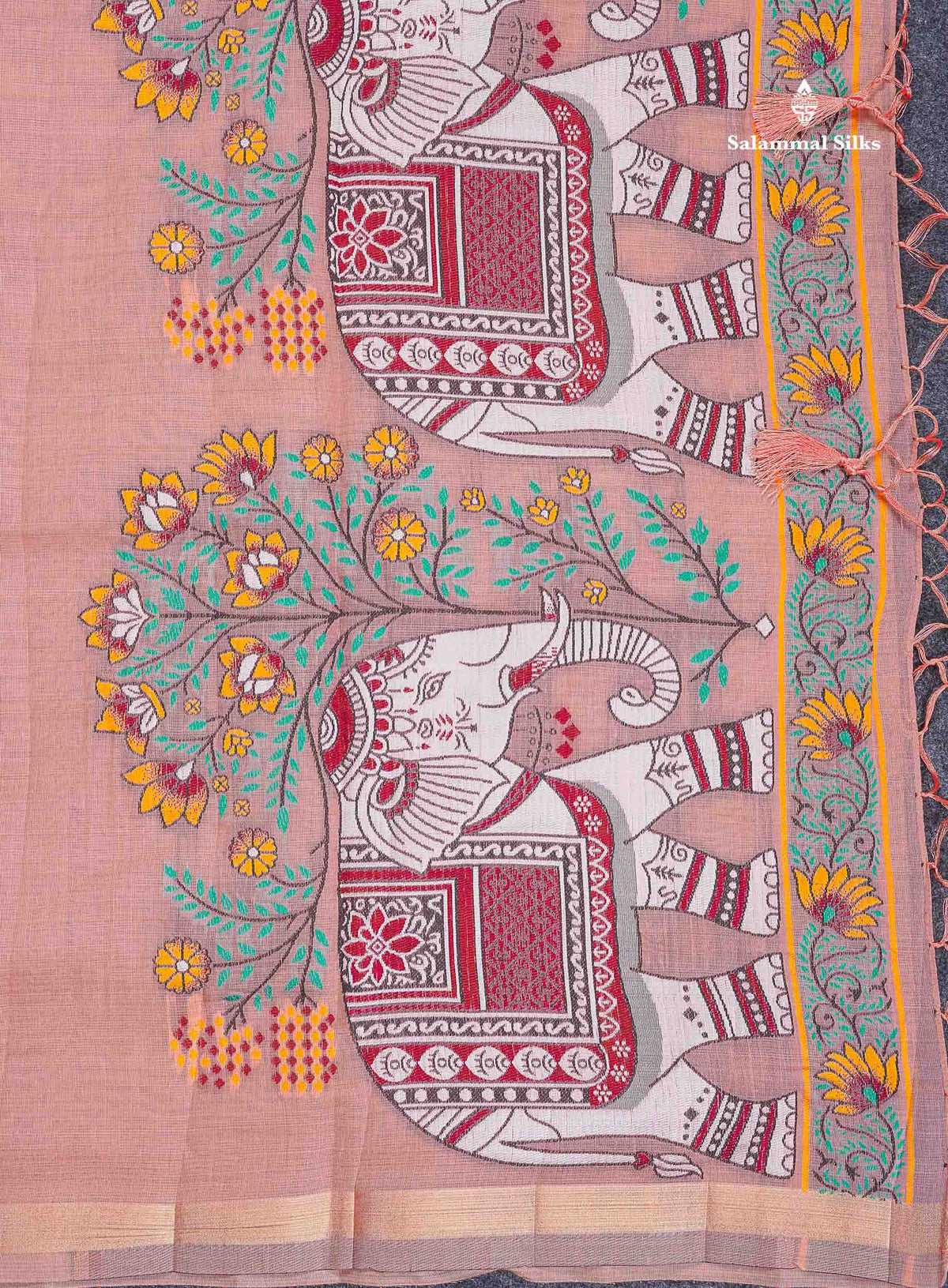 Cotton Mix Saree - Beige Colour Body & Thread Work Buttas With Blouse