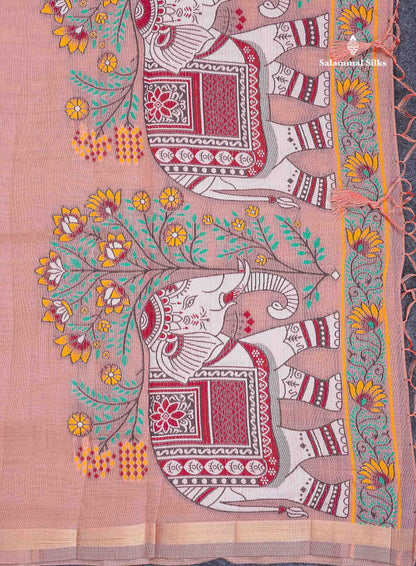 Cotton Mix Saree - Beige Colour Body & Thread Work Buttas With Blouse