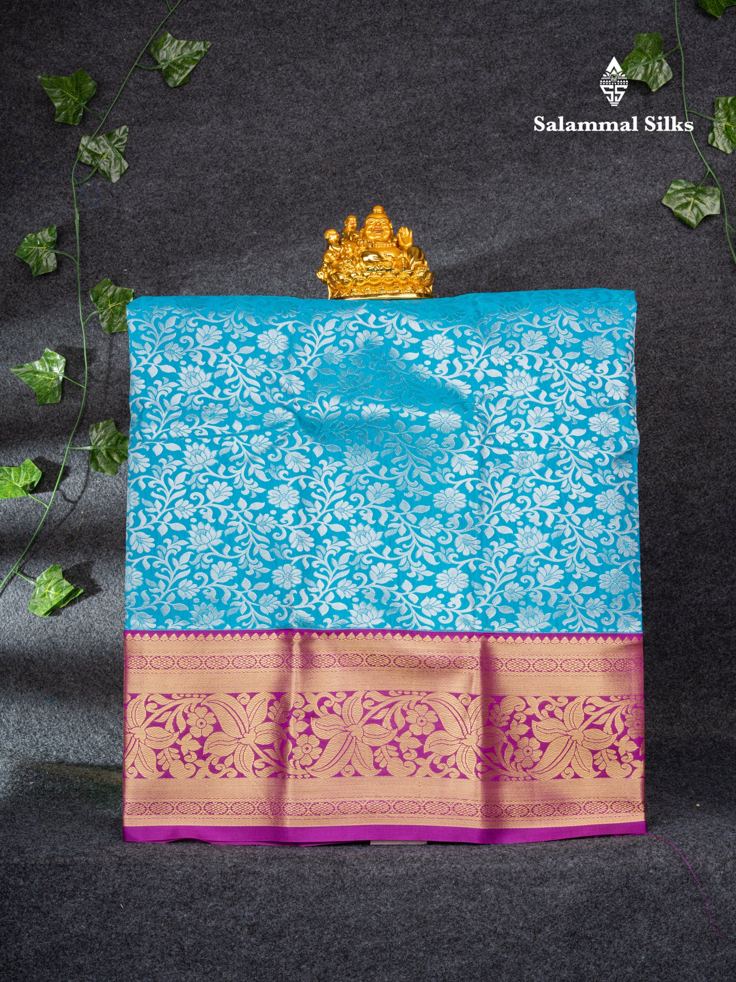 Semi Silk Pattu Pavadai (Light Ramar Blue) with Purple Blouse 27"