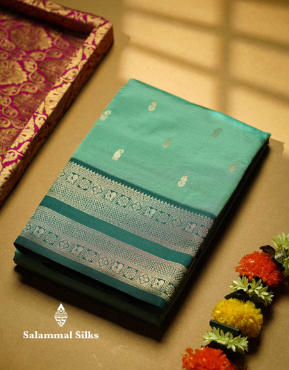 Beautiful Rexona Green Small Semi Silk Fancy Saree With Traditional Bottle Green Border