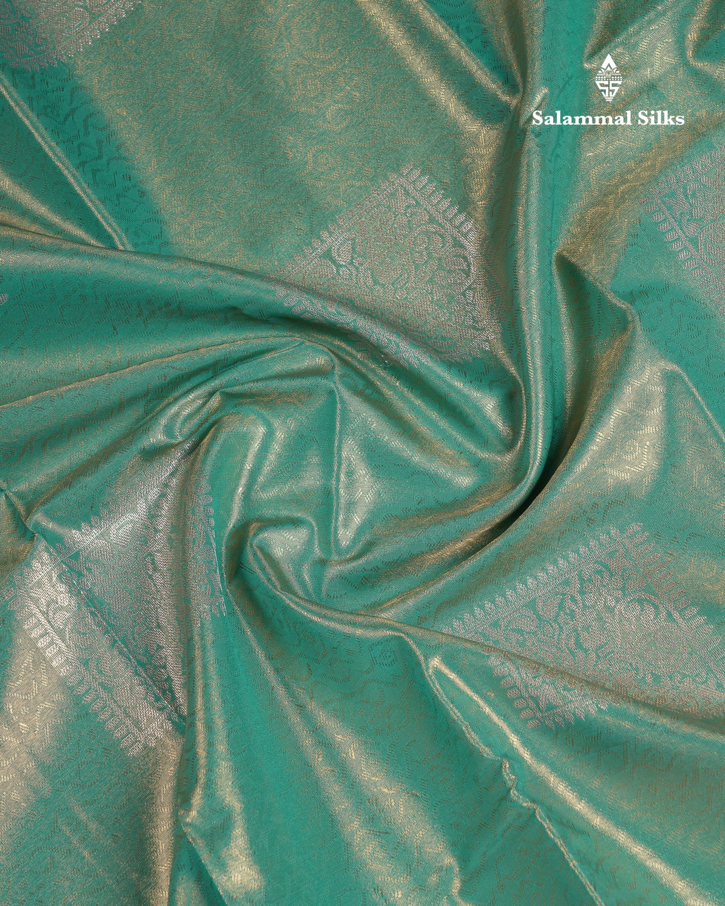 Beautiful Sapphire Green Tissue Semi Silk Saree With Traditional Evening Morning Border