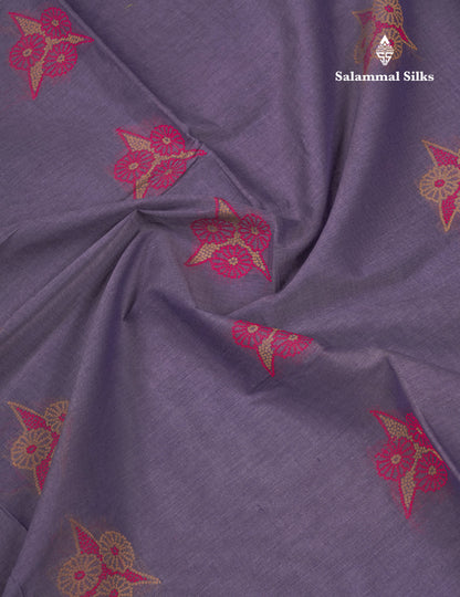 Beautiful Grey Thread Work Buttas Pure Cotton Saree With Contrast Beige Border