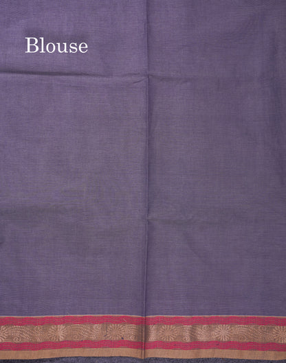Beautiful Grey Thread Work Buttas Pure Cotton Saree With Contrast Beige Border