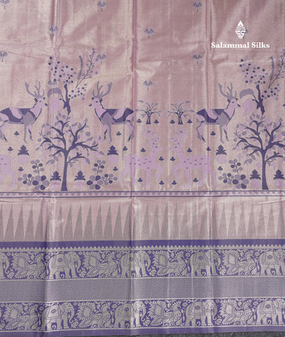 Beautiful Onion Pink Menakari Work Tissue Semi Silk Saree With Contrast Saffire Green Traditional Evening Morning Temple Border