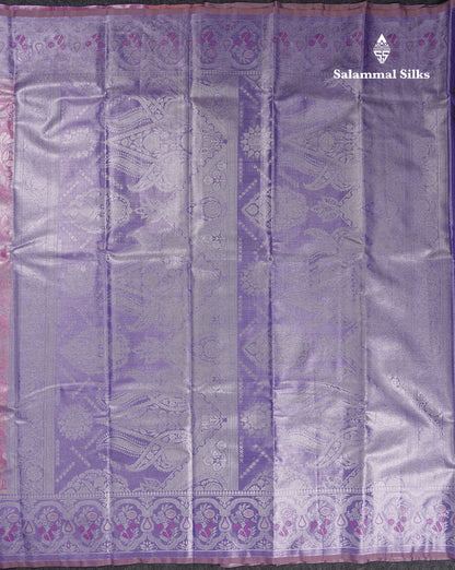 Beautiful Light Lavender Tissue Semi Silk Saree With Contrast Pink Blouse