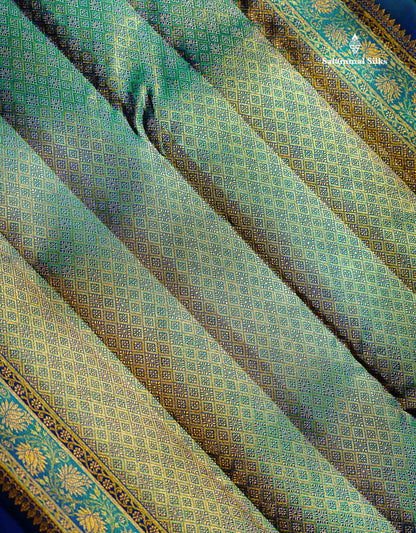 Beautiful Dual Tone Peacock Blue Elephant & Peacock Butta 2G Zari Bridal Pure Kanjivaram Silk Saree With Traditional Border