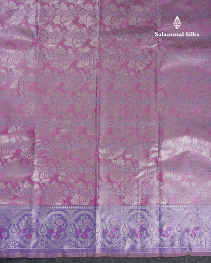 Beautiful Light Lavender Tissue Semi Silk Saree With Contrast Pink Blouse