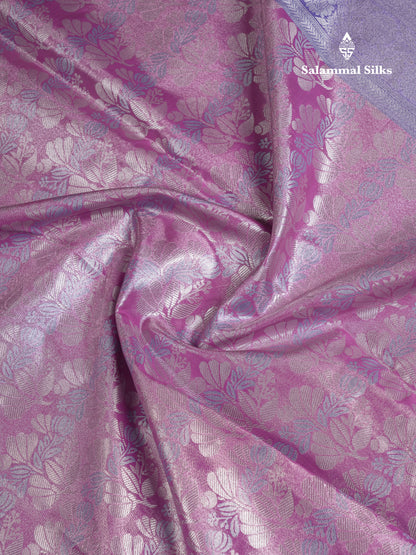 Beautiful Light Lavender Tissue Semi Silk Saree With Contrast Pink Blouse
