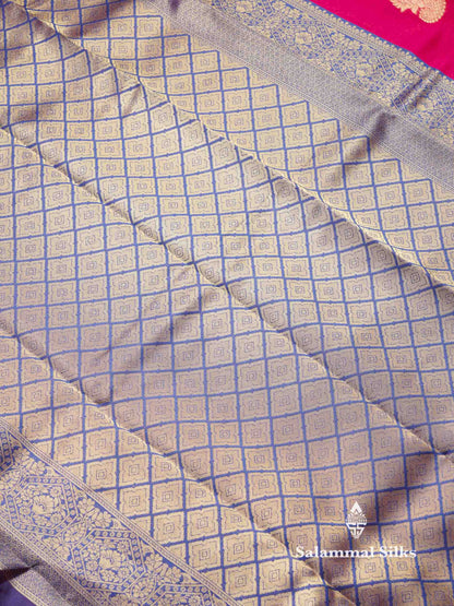 Beautiful Royal Blue Ikkat Semi Silk Fancy Saree With Vadamalli Blouse